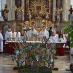 Ein Weinstock mit Fotos der Kommunionkinder als Reben verdeutlichte das Motto der Erstkommunionsfeier